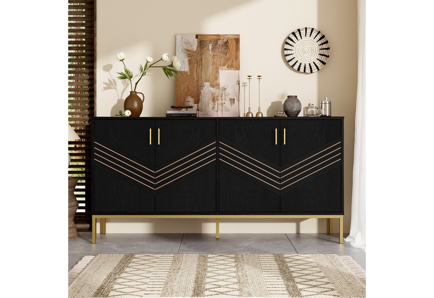 Ulife Sideboard Wohnzimmerschrank, Küchenmöbel mit 4 Türen, 160 L x 40 B x 80,5 H, Stilvolles Möbelstück, höhenverstellbaren Regalen Ulife Sideboard Wohnzimmerschrank, Küchenmöbel mit 4 Türen, 160 L x 40 B x 80,5 H, Stilvolles Möbelstück, höhenverstellbaren Regalen von Ulife