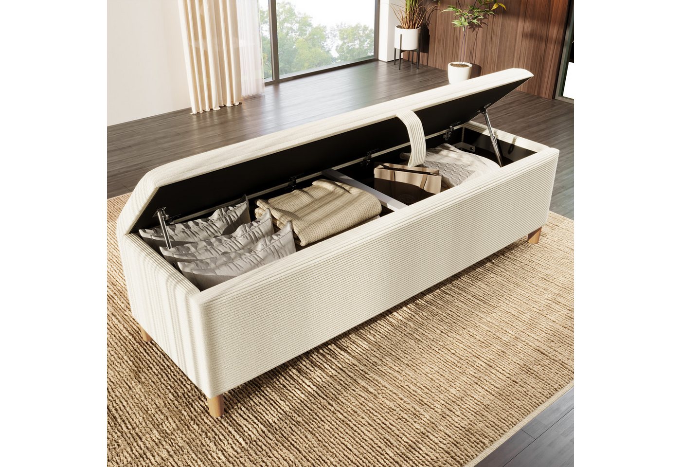 Ulife Sitzbank Bettbank Polsterbank mit Hydraulischem Stauraum, Aufbewahrungsbox (1-St), 145 x 38 cm, Geeignet für Schlafzimmer, Wohnzimmer und Flur von Ulife
