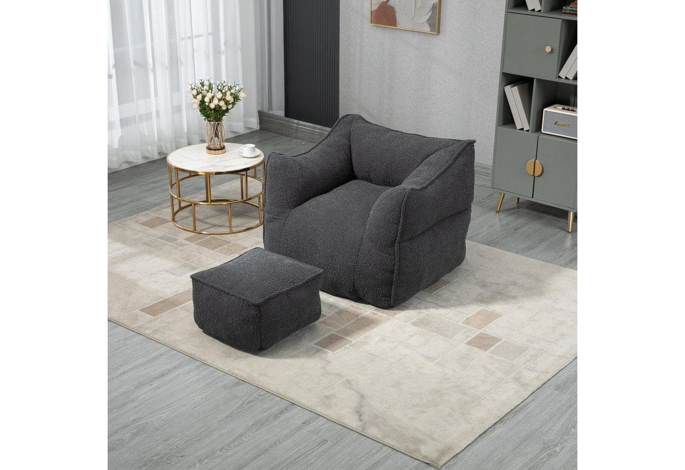 Ulife Sitzsack Sessel Bequemer Boucle Sitzsack Stuhl mit Hocker, Indoor Super weiches faules Sofa mit Memory Schwamm Füllung von Ulife