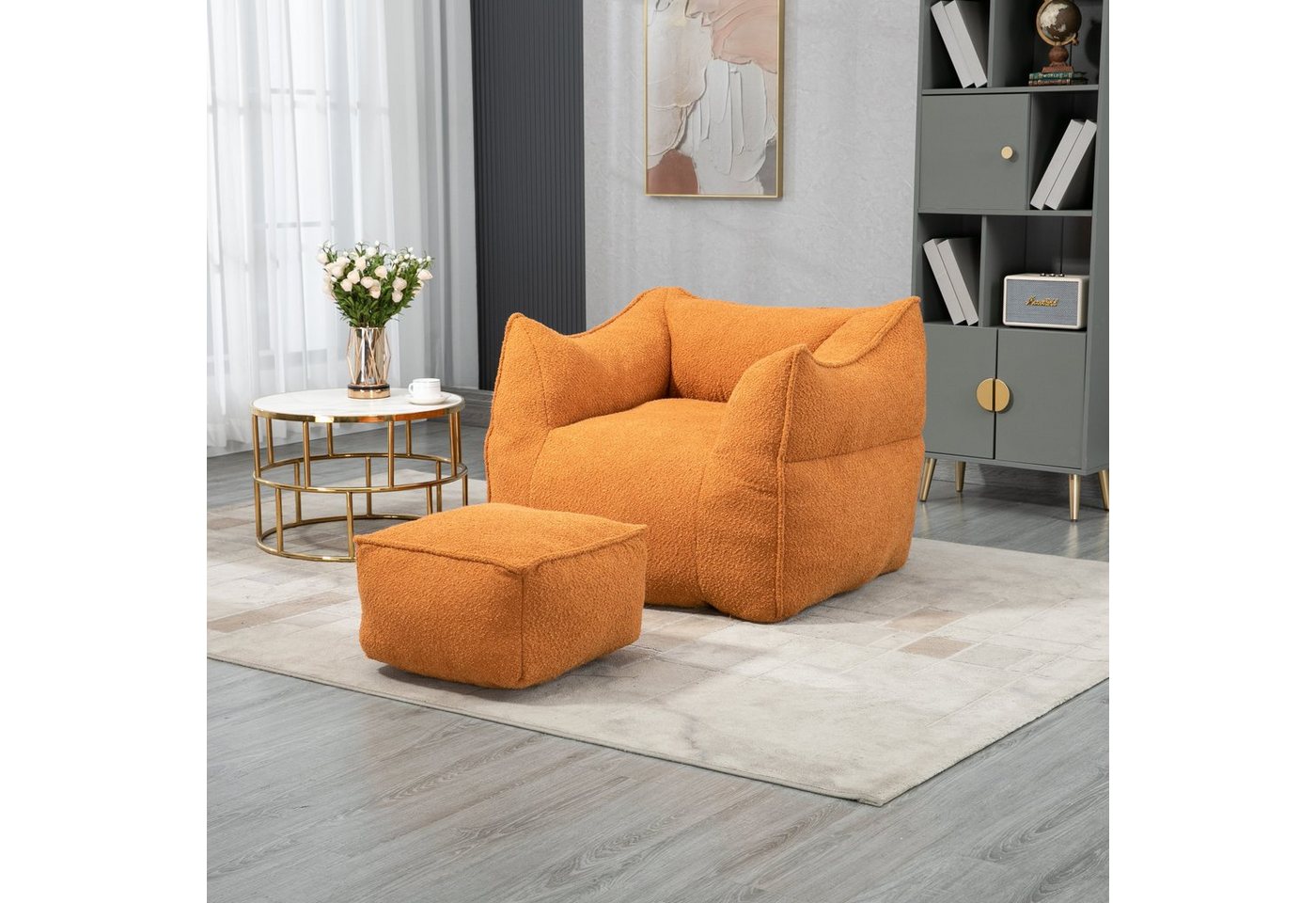 Ulife Sitzsack Sessel Bequemer Boucle Sitzsack Stuhl mit Hocker, Indoor Super weiches faules Sofa mit Memory Schwamm Füllung von Ulife