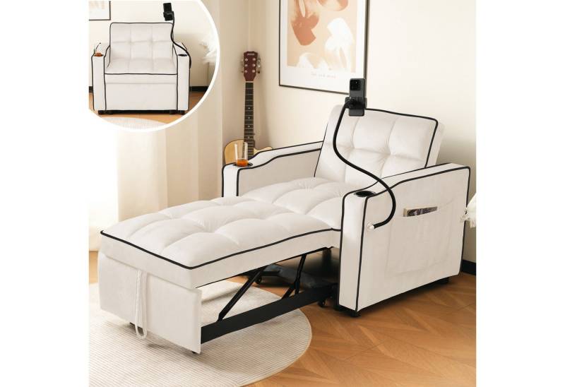 Ulife Sofa 3-in-1 ausziehbares Schlafsofa mit Getränkehaltern und Handyhalter, Sofa-Liegestuhl, Schlafstuhl, Sessel, 83x167x76cm von Ulife