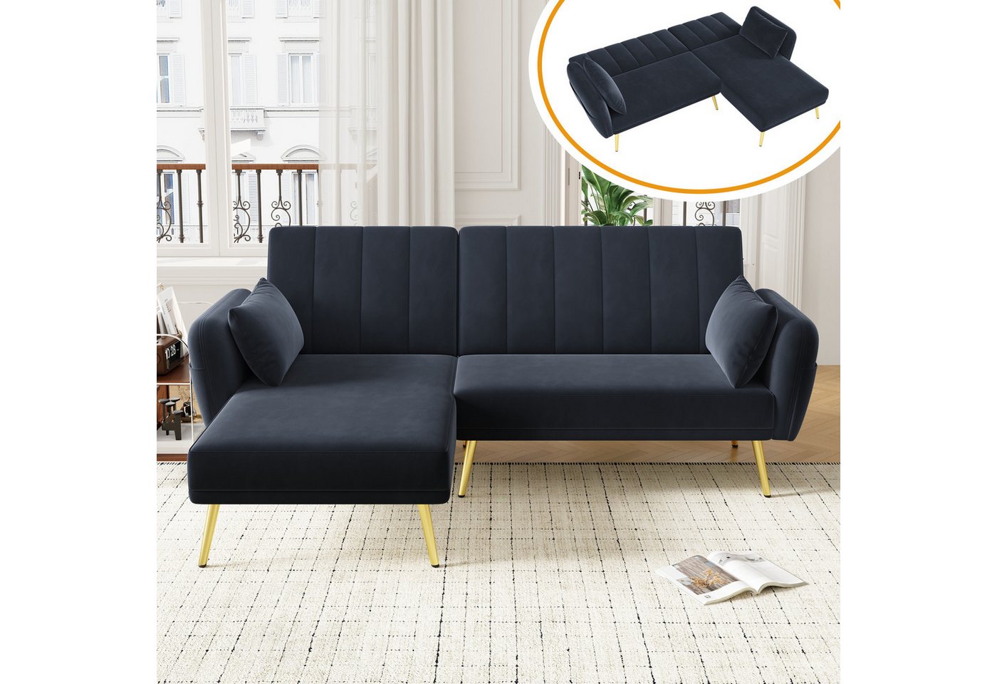 Ulife Sofa Ecksofa mit Schlaffunktion, Klappsofa, L-förmiges Sofa, mit verstellbarer Rückenlehne und Aufbewahrungstaschen Ulife Sofa Ecksofa mit Schlaffunktion, Klappsofa, L-förmiges Sofa, mit verstellbarer Rückenlehne und Aufbewahrungstaschen von Ulife