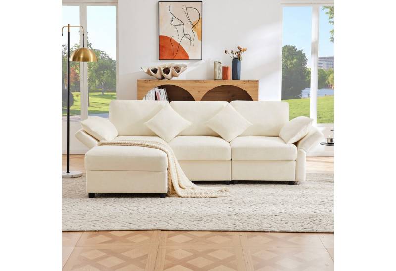 Ulife Sofa Umwandelbares 3-Sitzer-Schlafsofa, L-förmiges Ecksofa mit Fußhocker, verstellbare Armlehnen, 4 Kissen, Chenille-Stoff von Ulife