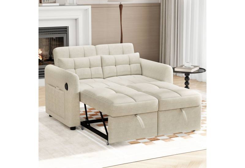 Ulife Sofa mit Schlaffunktion, 3-in-1-Ausziehsofa, Doppel-Klappschlafsofa, mit verstellbarer Rückenlehne, USB, Armlehnentaschen und Kissen von Ulife