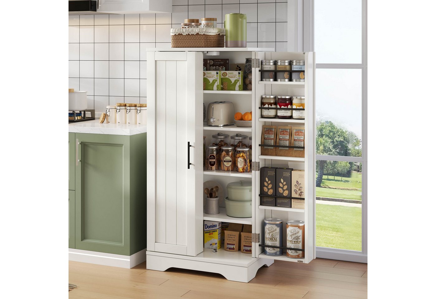 Ulife Stauraumschrank mit LED-Sensorlicht, großer 2-türiger Aufbewahrungsschrank, (1-St) mit verstellbaren Regalböden & Türablagen, 120x60x40xcm von Ulife