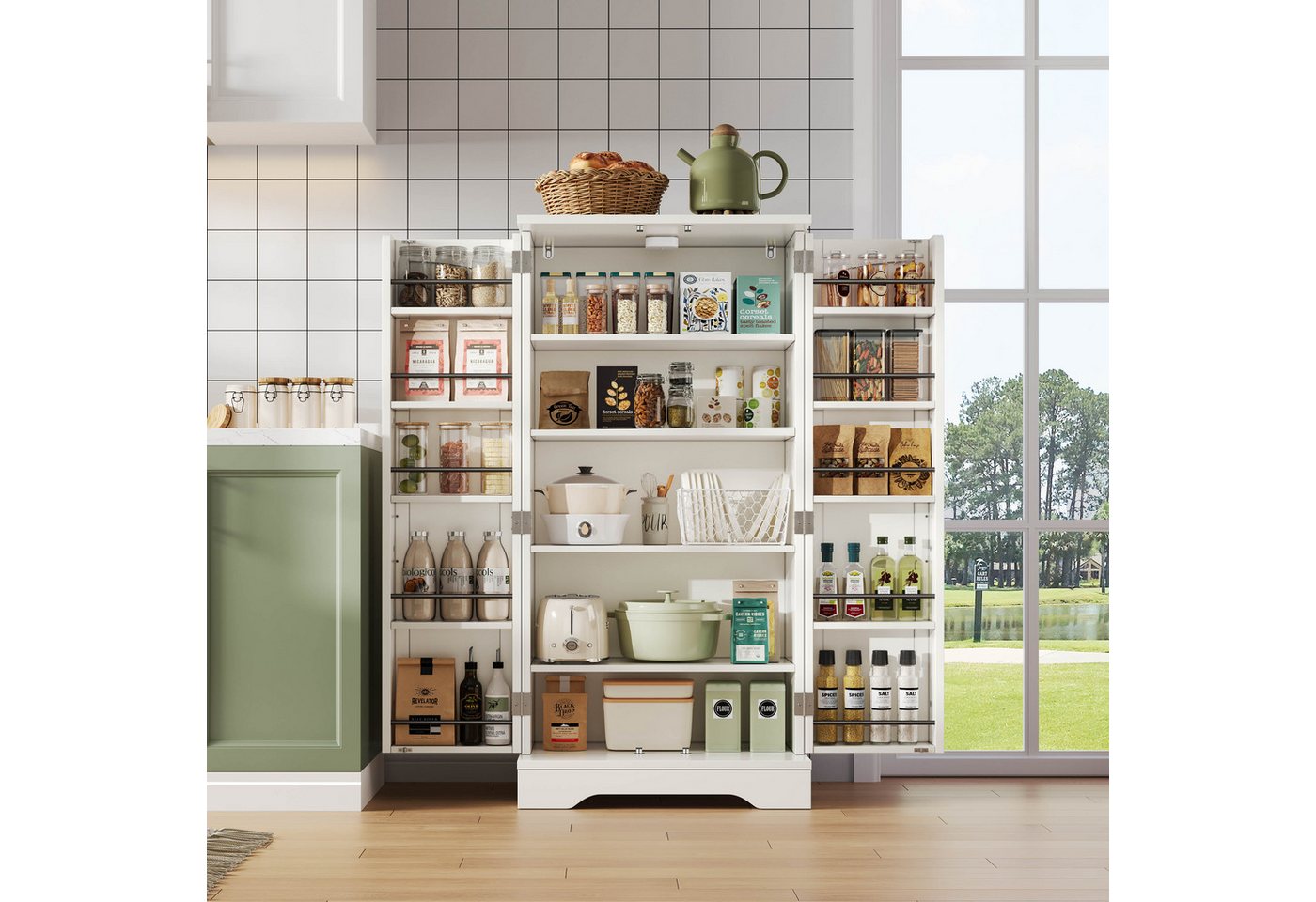 Ulife Stauraumschrank mit LED-Sensorlicht, großer 2-türiger Aufbewahrungsschrank (1-St) mit verstellbaren Regalböden & Türablagen,120x60x40cm von Ulife