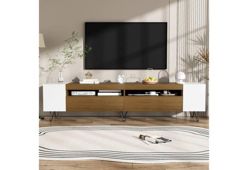 Ulife TV-Schrank TV Möbel, Lowboard, Wohnzimmerschrank, Fernsehtisch mit Stauraum Mit offenen Regalfächern und 2 zusätzlichen Türen, 180cm von Ulife