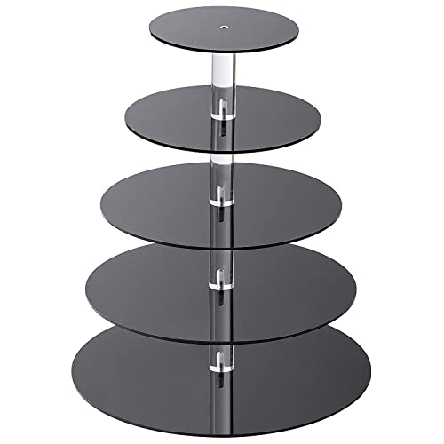 Cupcake Ständer, ULIFEME Tortenständer 5 Etagen Acryl für Hochzeit, Party, Geburtstag, Baby Duschen & Kuchen Dessert, Etagere 5-stöckig - 4mm Dicke Acryl, Schwarz 6''/8''/10''/12''/14'' Durchmesser von Ulifeme