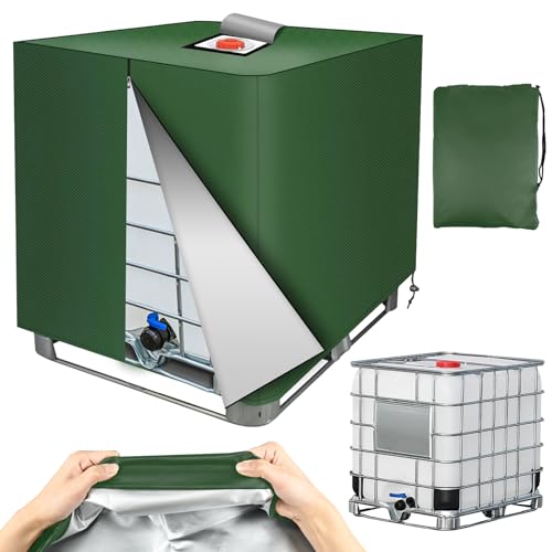 Ulikey 420D 1000L IBC Tank Abdeckung, Wassertank Abdeckplane mit Reißverschluss Klettverschluss, Wasserdicht Winddicht Anti-UV 420D Oxford Gewebe Schutzhülle für Wassertank, 120x100x116cm (Grün) von Ulikey