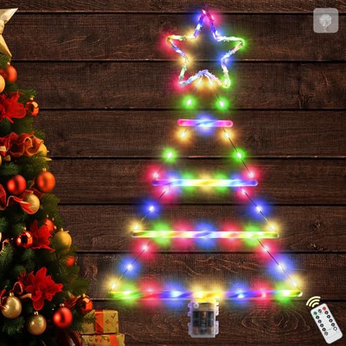 Ulikey 67cm LED Weihnachtsbaum Leiter Lichterkette, Weihnachtsbeleuchtung Außen Batterie mit Fernbedienung, Wasserdicht Weihnachtsleiter Weihnachtsdeko Lichter für Innen Außen Fenster, 8 Modi (Bunt) Ulikey 67cm LED Weihnachtsbaum Leiter Lichterkette, Weihnachtsbeleuchtung Außen Batterie mit Fernbedienung, Wasserdicht Weihnachtsleiter Weihnachtsdeko Lichter für Innen Außen Fenster, 8 Modi (Bunt) von Ulikey