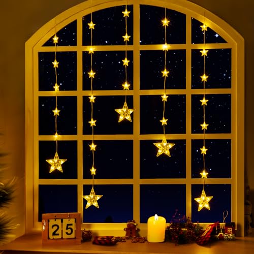Ulinek 5+27 Sterne Lichtervorhang Fenster mit Batterie Timer, 52 LED Fensterdeko Weihnachtsdeko Innen Warmweiß, IP65 Lichterkette Außen mit Haken Weihnachtsbeleuchtung 8 Modi Sternenvorhang Tür Garten Ulinek 5+27 Sterne Lichtervorhang Fenster mit Batterie Timer, 52 LED Fensterdeko Weihnachtsdeko Innen Warmweiß, IP65 Lichterkette Außen mit Haken Weihnachtsbeleuchtung 8 Modi Sternenvorhang Tür Garten von Ulinek