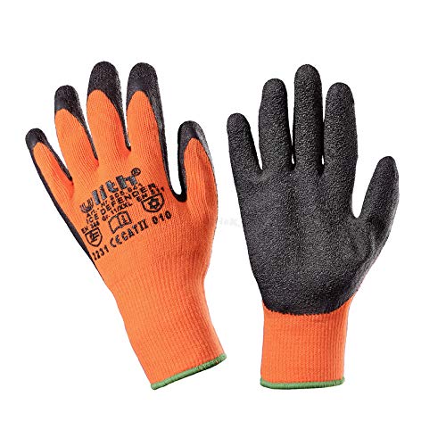 1 Paar ULITH® Winter-Arbeitshandschuhe Ice-Defender aus Acryl - warnorange/schwarz - Größe 9 von Ulith
