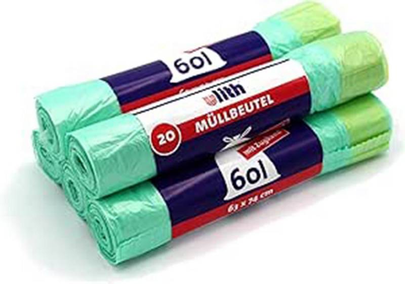Ulith Müllbeutel 5er Set Müllbeutel 60 L grün mit Zugband von Ulith