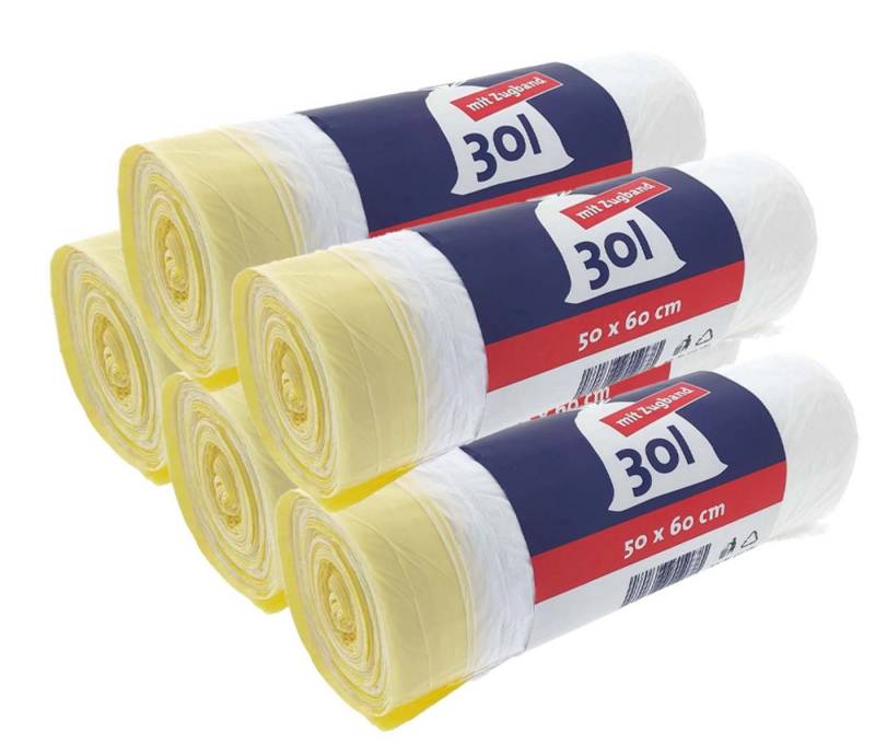 Ulith Müllbeutel Müllbeutel 30 L weiß mit Zugband 5 Rollen, Polysack Sammelkorb Abfallsack Abfallbeutel Mülltüte von Ulith