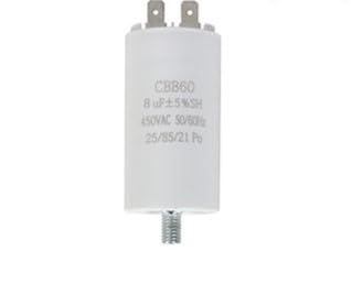 Anlaufkondensator CBB60, 8 uF, 450 VAC 50/60 Hz mit Abmessungen, 34 x 65 mm, 8 uF Kondensator, robuster PBT-Kunststoff für Einphasenmotoren, Waschmaschine, Trockner, Kompressor und Pumpe, 2 Stück von Uliwamowi