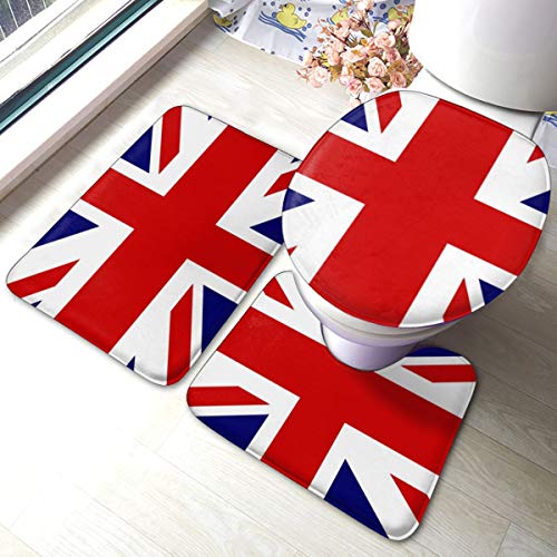 Britische Flagge Kissen Union Jack Design Badezimmer Matte Sets 3-teiliges Set Teppiche Memory Foam Matte Set passend zu Anti-Rutsch-Toilettensitzbezug Badematte Deckelbezug von Uliykon