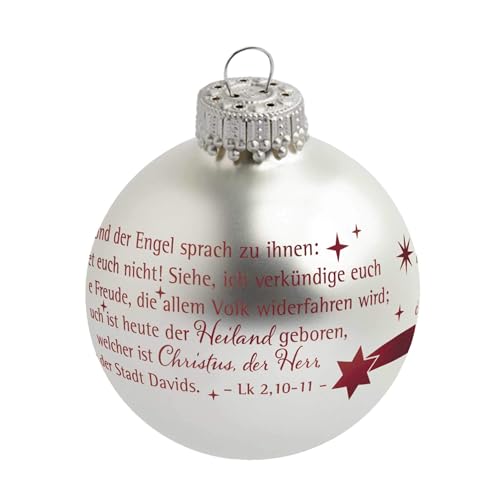 Uljö Silberne Weihnachtskugel aus Glas mit rotem Druck - Und der Engel sprach... von Uljö