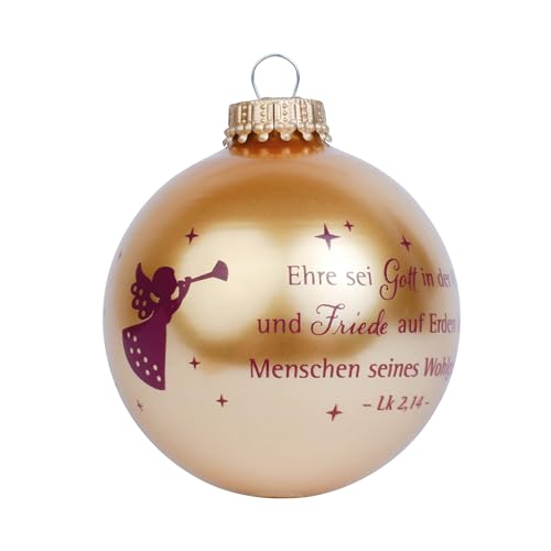 Goldene Weihnachtskugeln Glas mit rotem Druck Ehre sei Gott in der Höhe von Uljö