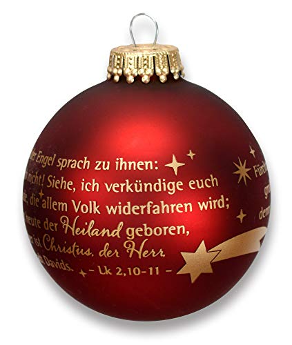 Uljö °° rote Christbaumkugel mit Vers Lk 2,10-11".aus der Weihnachtsgeschichte, 7cm von Uljö