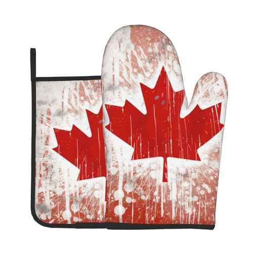 Ofenhandschuhe und Topflappen, Motiv: Kanada-Flagge, hitzebeständige Küchenhandschuhe und heiße Pads zum Kochen, Backen, Grillen, 2 Stück von ULKMFFCF