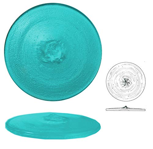 Ullmannglass Butze gepresst aus Glas, 1 STK., rund, Ränder geschert, Ø ca. 60 mm, h am Rand ca. 4 mm und h in der Mitte ca. 9 mm (transparent blaugrün) von Ullmannglass