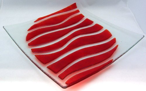 Platte/Teller aus Glas - handarbeit in rot 30X30 cm von Ullmannglass