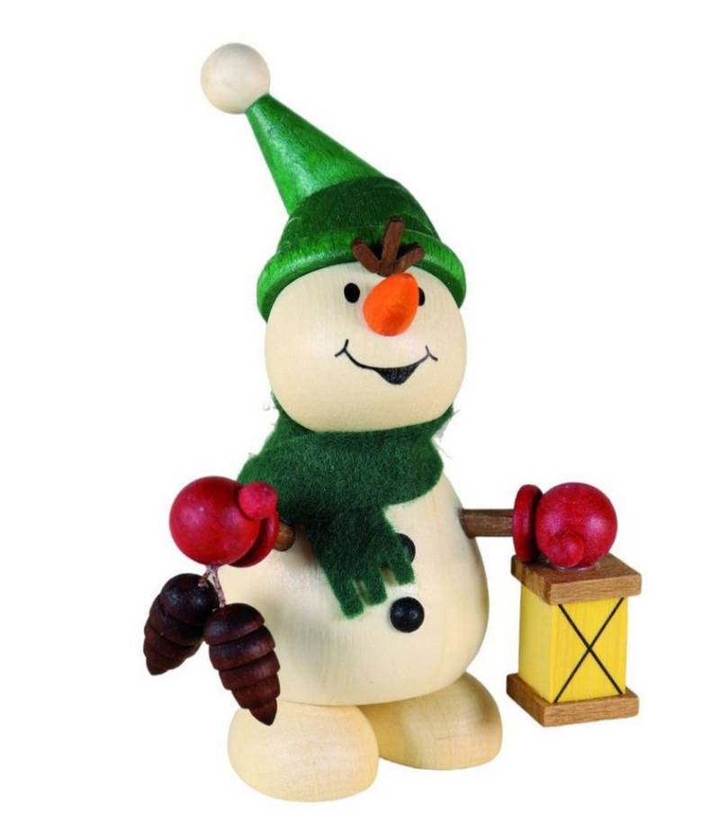 Ullrich Kunsthandwerk Schneemann kleiner Schneemann mit Zapfen und Laterne 10 cm in Geschenkbox von Ullrich Kunsthandwerk