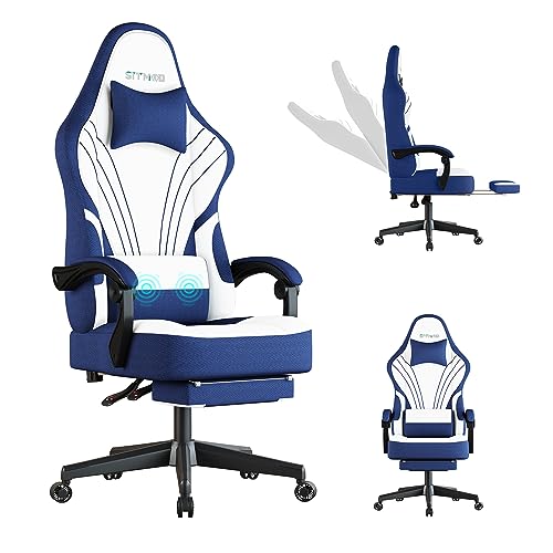 Ulody Gaming Stuhl, Ergonomisch Gaming Chair mit Fußstützen, pc Stuhl mit kopfstütze und lendenkissen,360 Grad Drehbar, Höhenverstellbarer Stoff Gaming Sessel -Blau von Ulody