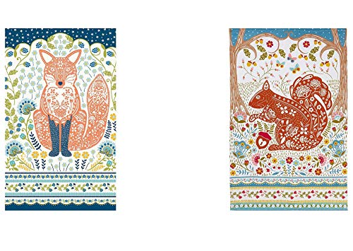 2 X Ulster Weavers Wald Fuchs & Eichhörnchen Blume Blumen 100% Baumwolle Küche Esszimmer Tee Schale Handtücher von Ulster Weavers