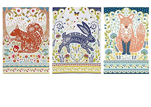 3 X Ulster Weavers Wald Fuchs Eichhörnchen Hase Blume Blumen 100% Baumwolle Küche Esszimmer Tee Schale Handtuch von Ulster Weavers