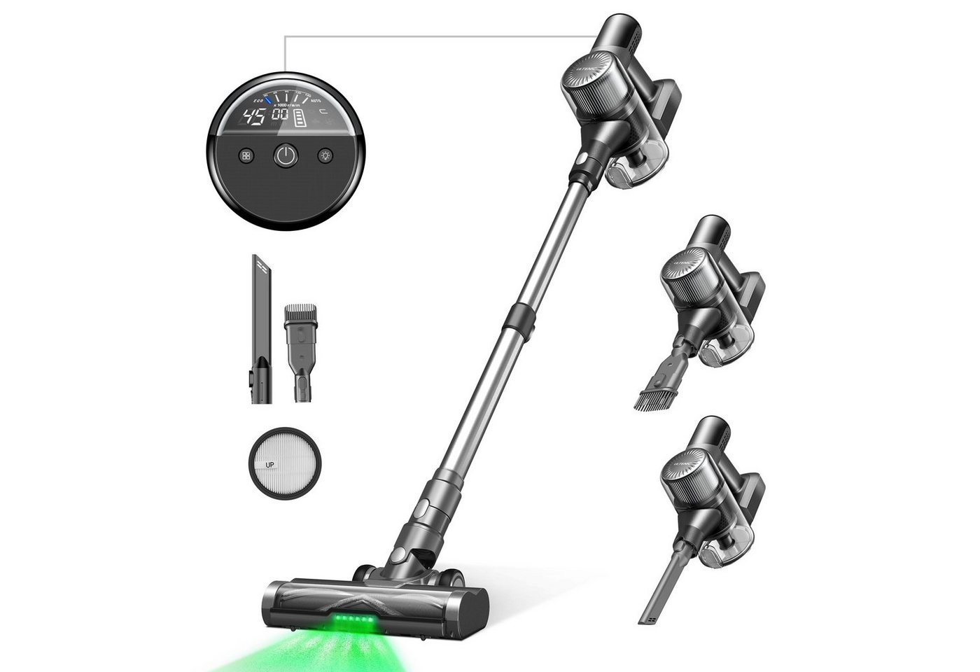 Ultenic Akku-Stielstaubsauger U12 Vesla, 420,00 W, beutellos, 1L Staubbehälter,Green Eye Technologie,45 Min. von Ultenic