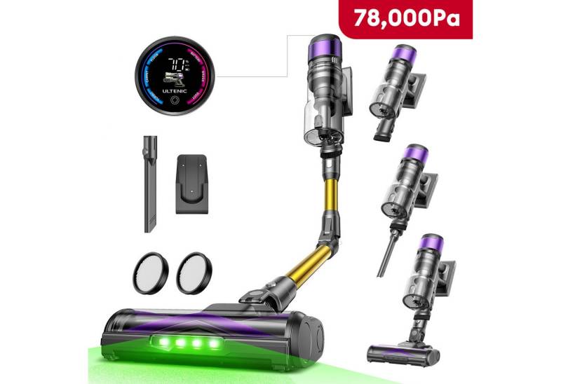 Ultenic Akku-Stielstaubsauger UL20P Akkustaubsauger, 78000PA/650 W/Zero-Tangle-Bodenbürste, 650,00 W, beutellos, Anti-Tangle Bodenbürste für Hartböden Teppiche Tierhaare von Ultenic