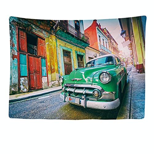 Ulticool - Auto Cuba Vintage Innen - Wandteppich - 200x150 cm - Großer Tapisserie - Poster Verzierung - Hippie Retro Zubehör Bohemian - Deko - Leinwand - Malerei - Wandteppich von Ulticool