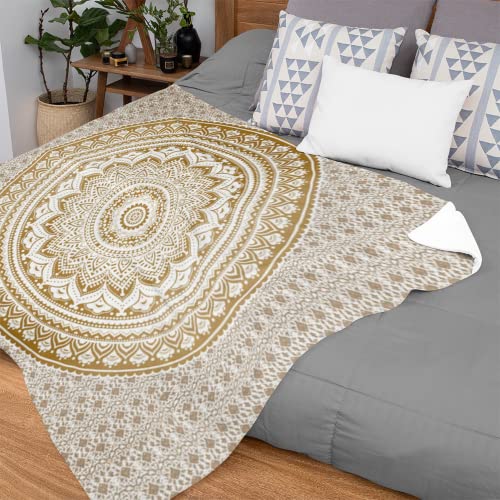 Ulticool - Decke - Mandala Gold - Weicher Flanell - Fleece für Wärme - 200x150 cm - Plaid - Accessoires - Dekoration Wohnzimmer Schlafzimmer von Ulticool