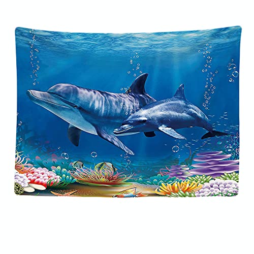 Ulticool - Delphin Meer Koralle Delfine - Wandteppich - 200x150 cm - Großer Tapisserie - Poster Verzierung - Kinderzimmer Zubehör - Deko für Mädchen und Jungen - Malerei - Vorhang - Bettdecke von Ulticool