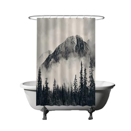 Ulticool Duschvorhang - Berge Natur Nebelwald - 120 x 180 cm – Waschbar – Anti Schimmel - Wasserdicht - mit 8 Ringe - Weiß Grau Schwarz von Ulticool