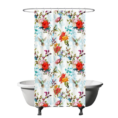 Ulticool Duschvorhang - Blumen Vogel Natur Blumen - 120 x 200 cm - waschbar - Anti Schimmel - mit 8 Ringen - Rot Rosa Orange Blau Lila Grün von Ulticool