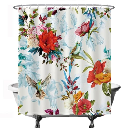 Ulticool Duschvorhang - Blume Vogel Natur Blumen - 180 x 200 cm - Waschbar - Anti Schimmel - mit 12 Ringen - Rot Pink Orange Blau Lila Grün Ulticool Duschvorhang - Blume Vogel Natur Blumen - 180 x 200 cm - Waschbar - Anti Schimmel - mit 12 Ringen - Rot Pink Orange Blau Lila Grün von Ulticool
