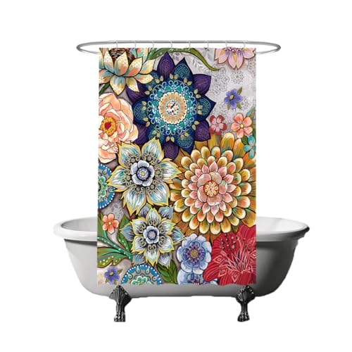 Ulticool Duschvorhang - Bunte Blumen Natur Kunst - 120 x 180 cm – Waschbar – Anti Schimmel - Wasserdicht - mit 8 Ringe - Rot Grün Blau Braun Gelb von Ulticool