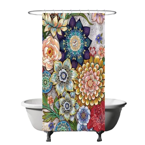 Ulticool Duschvorhang - Bunte Blumen Natur Kunst - 120 x 200 cm – Waschbar – Anti Schimmel - Wasserdicht - mit 8 Ringe - Rot Grün Blau Braun Gelb von Ulticool