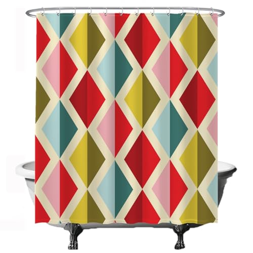 Ulticool Duschvorhang – Bunte Retro Vintage Diamantfiguren - 180 x 200 cm - Waschbar - Anti Schimmel - mit 12 Ringen - Rot Gelb Blau Ulticool Duschvorhang – Bunte Retro Vintage Diamantfiguren - 180 x 200 cm - Waschbar - Anti Schimmel - mit 12 Ringen - Rot Gelb Blau von Ulticool