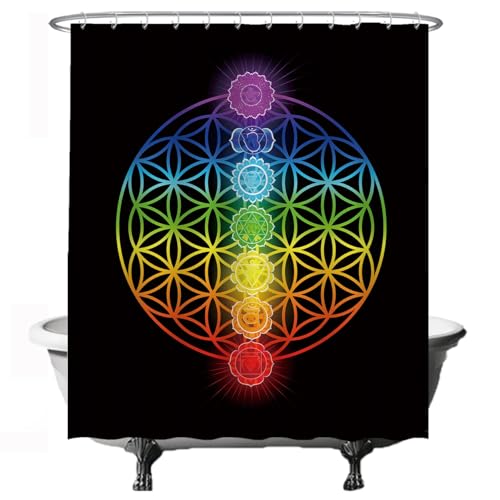 Ulticool Duschvorhang - Chakra Heilung Mandala Regenbogen Chakren - 180 x 200 cm – Anti Schimmel - Waschbar – Wasserdicht - mit 12 Ringe von Ulticool