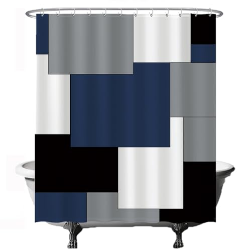 Ulticool Duschvorhang - Eckig Eckig - 180 x 200 cm - Waschbar - Anti Schimmel - mit 12 Ringen - Blau Schwarz Weiß Grau von Ulticool