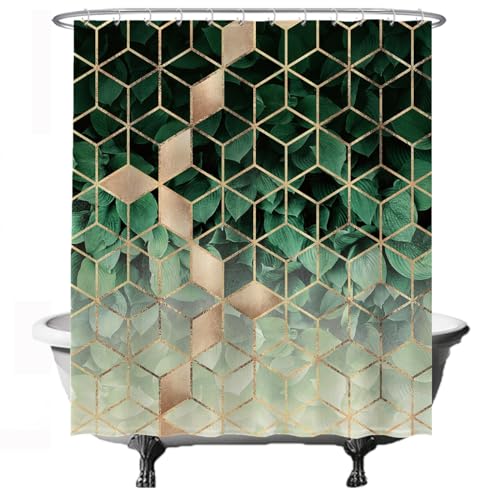 Ulticool Duschvorhang -Geometrisches Grün Natur Gold Luxus - 180 x 200 cm – Anti Schimmel - Waschbar – Wasserdicht - mit 12 Ringe von Ulticool