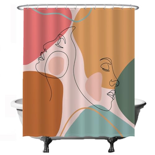 Ulticool Duschvorhang - Gesicht Abstrakte Ästhetik Emotion - 180 x 200 cm – Anti Schimmel- Waschbar – Wasserdicht - mit 12 Ringe - Rosa Ocker Grün Braun Ulticool Duschvorhang - Gesicht Abstrakte Ästhetik Emotion - 180 x 200 cm – Anti Schimmel- Waschbar – Wasserdicht - mit 12 Ringe - Rosa Ocker Grün Braun von Ulticool