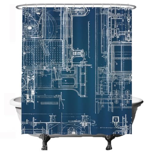 Ulticool Duschvorhang – Leiterplatte Computer PC Komponenten - 180 x 200 cm - Waschbar - Anti Schimmel - mit 12 Ringen - Blau Weiß von Ulticool