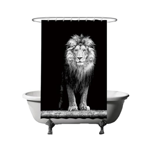Ulticool Duschvorhang - Löwe Löwe Kopf Natur Tiere - 120 x 180 cm - waschbar - Anti Schimmel - mit 8 Ringen - Schwarz Weiß Grau von Ulticool