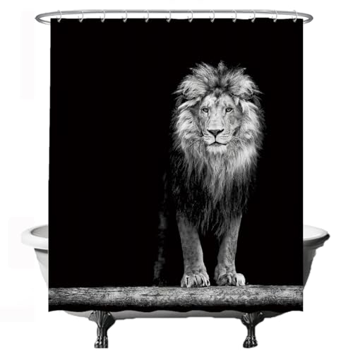 Ulticool Duschvorhang - Löwe Kopf Natur Tiere - 180 x 200 cm - Waschbar - Anti Schimmel - mit 12 Ringen - Schwarz Weiß Grau von Ulticool