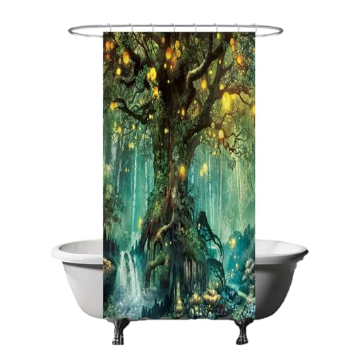 Ulticool Duschvorhang - Märchen Elfenbaum Magie Wald Natur - 120 x 200 cm – Waschbar – Wasserdicht - Anti Schimmel - mit 8 Ringe - Grün Gelb Ulticool Duschvorhang - Märchen Elfenbaum Magie Wald Natur - 120 x 200 cm – Waschbar – Wasserdicht - Anti Schimmel - mit 8 Ringe - Grün Gelb von Ulticool