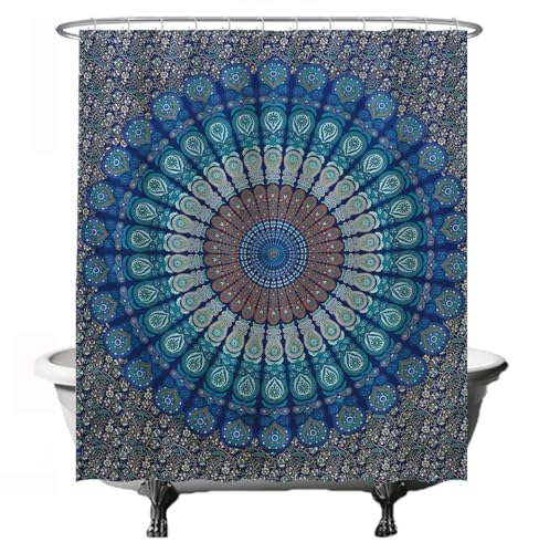 Ulticool Duschvorhang - Mandala Blau - 180 x 200 cm – Waschbar – Anti Schimmel - Wasserdicht - mit 12 Ringe - Blau von Ulticool